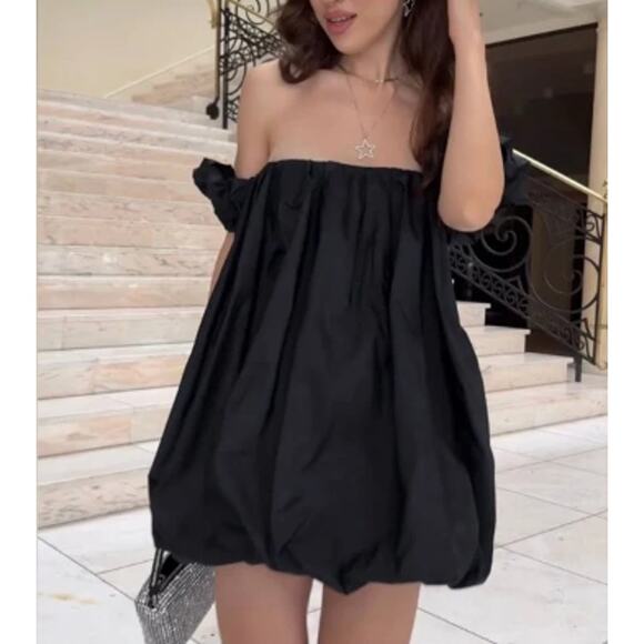 Zara Dresses & Skirts - Zara Black Off the Shoulder Voluminous Taffeta Dress ZW Collection Size Medium
